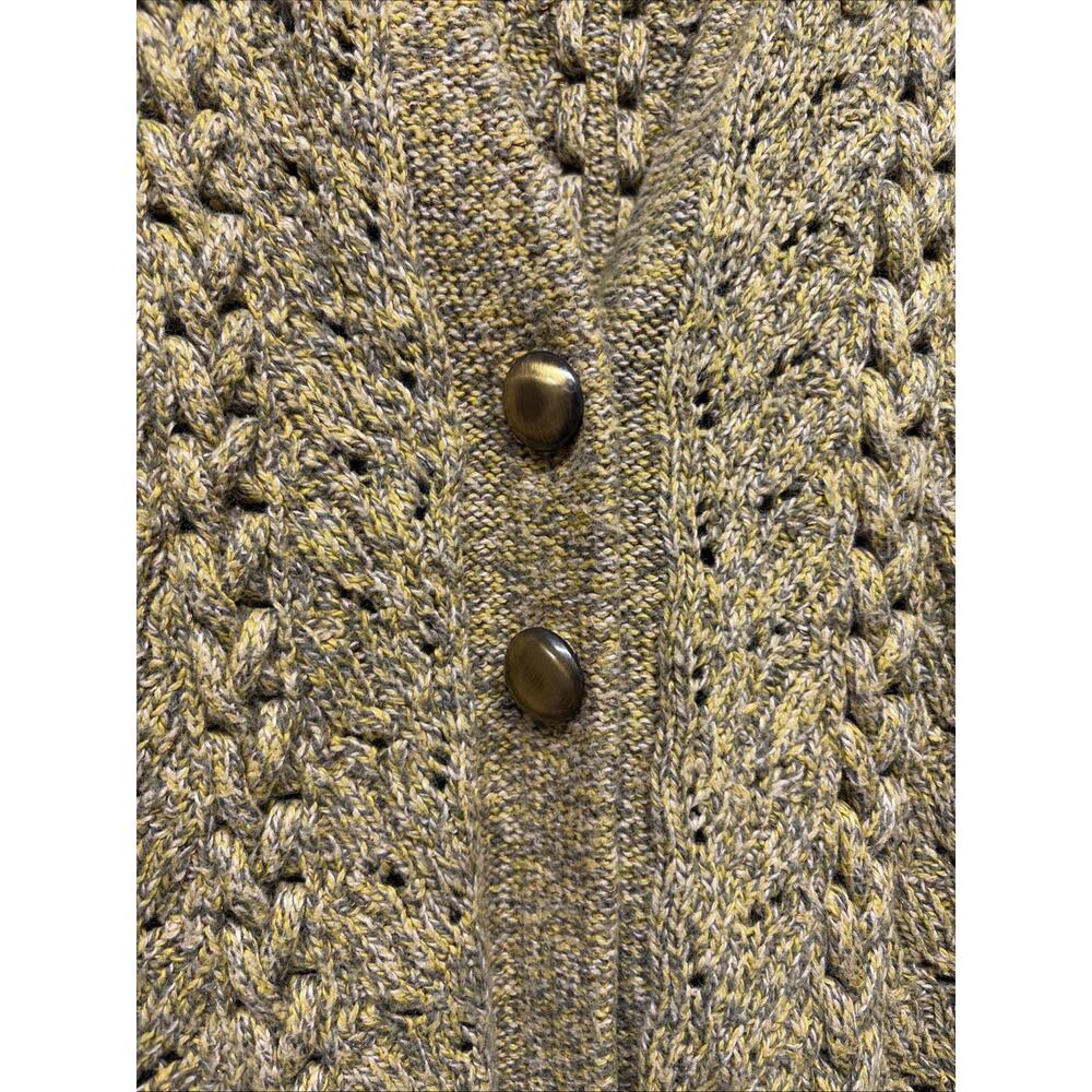 DKNY Green/Yellow/Metallic Cable-knit 2 Button Cardigan - Size Large - Flower - Picture 4 of 8